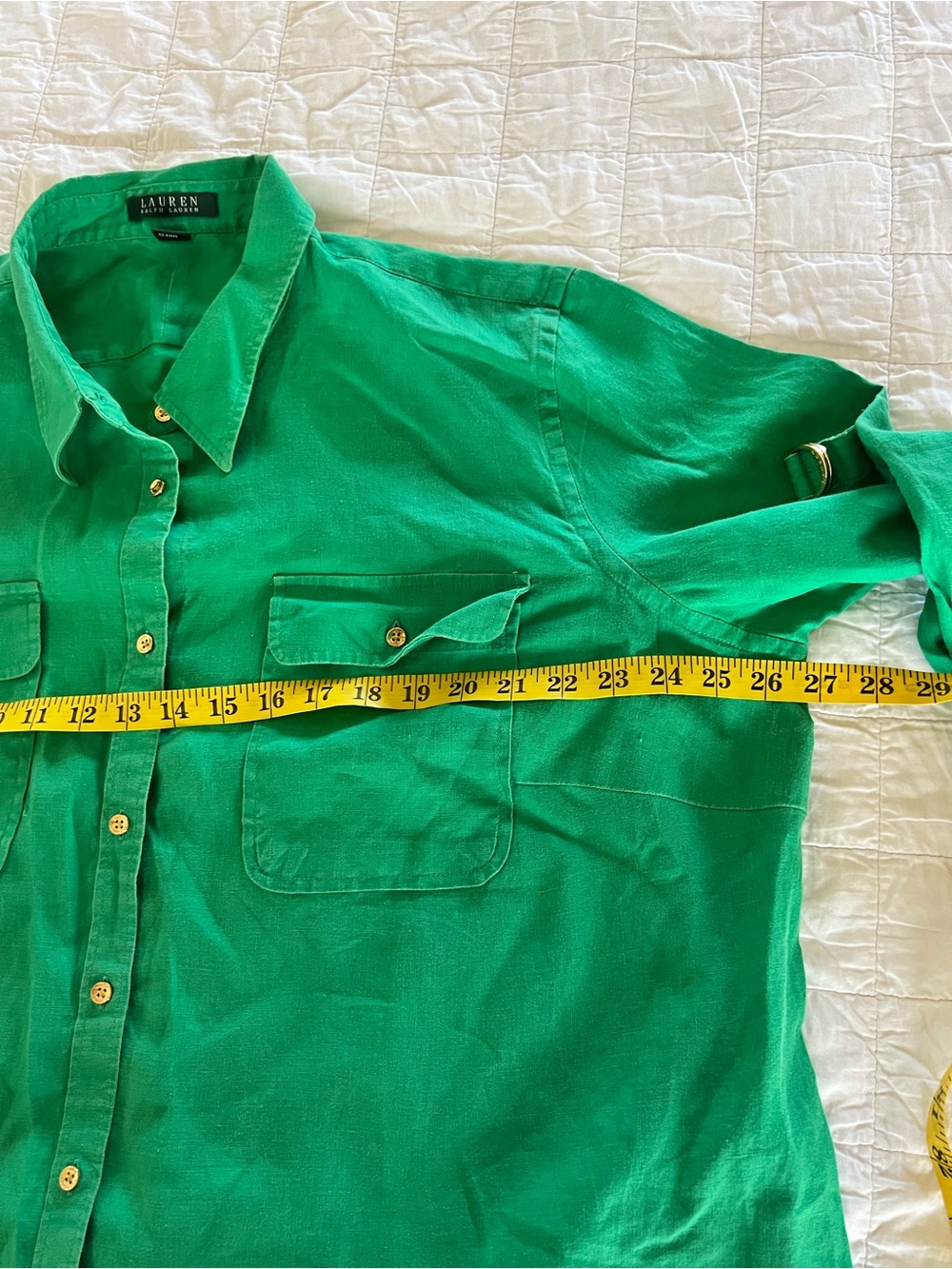 Ralph Lauren 💯 Linen green women’s button up shirt size 3X - Picture 6 of 11